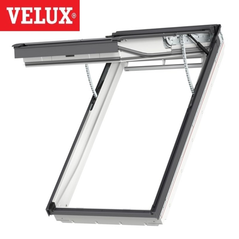 Ventana VELUX proyectante  eléctrica GPU 007021 poliuretano blanco y vidrio laminado seguridad